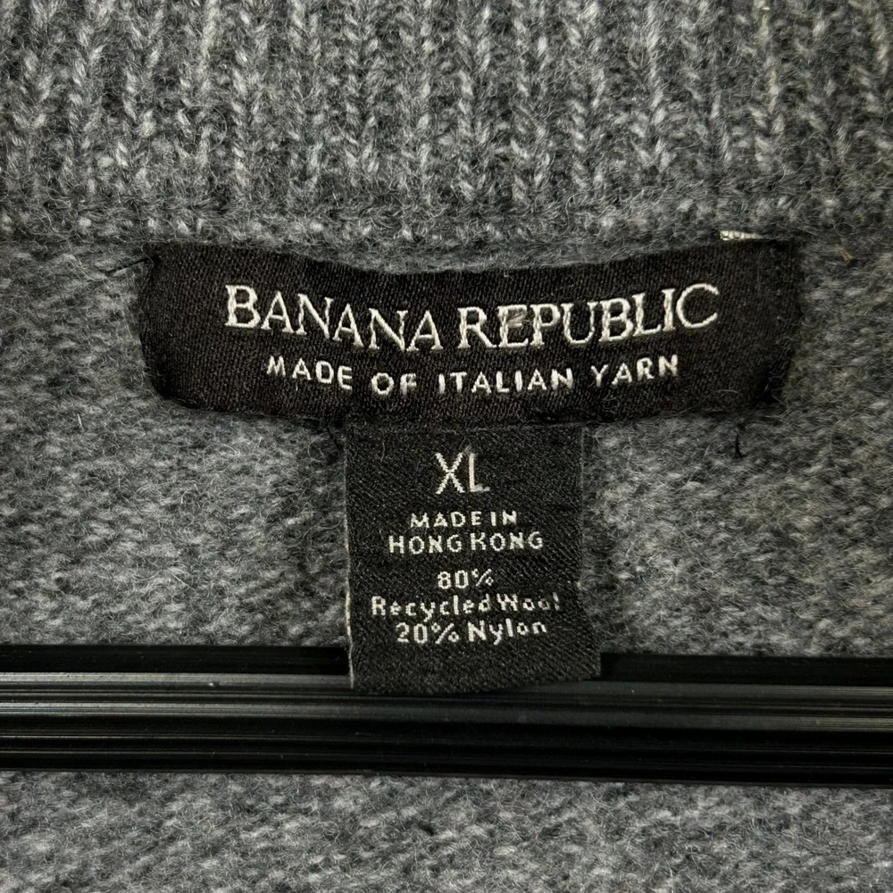 Banana Republic‎ Quarter Zip Sweater Mens XL Gray Italian Yarn Wool Pullover Y2K